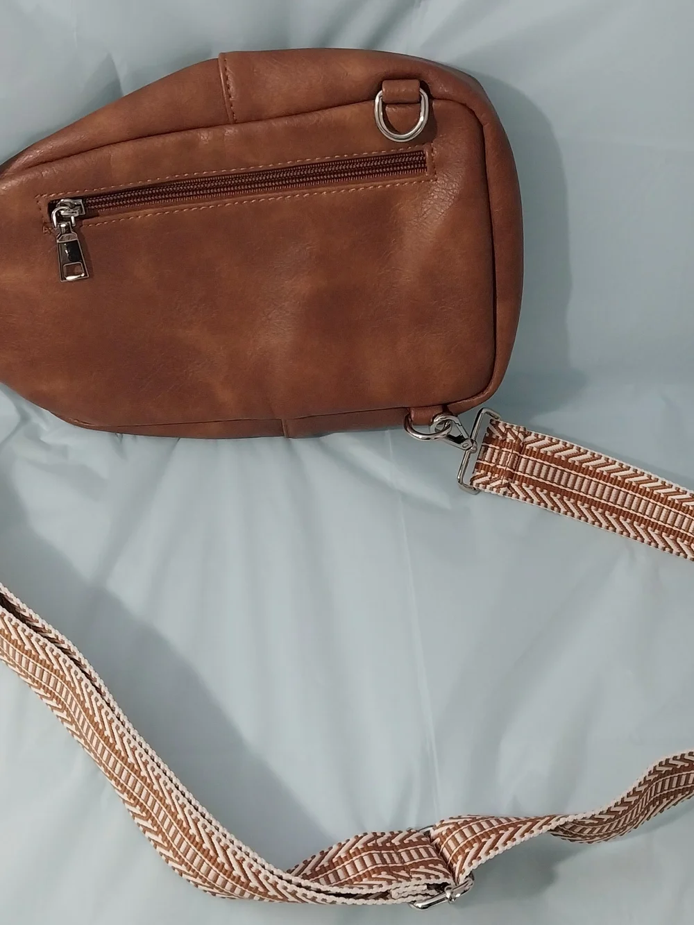 Cluci Vegan Faux Brown Leather Crossbody Sling Bag with Patterned Strap